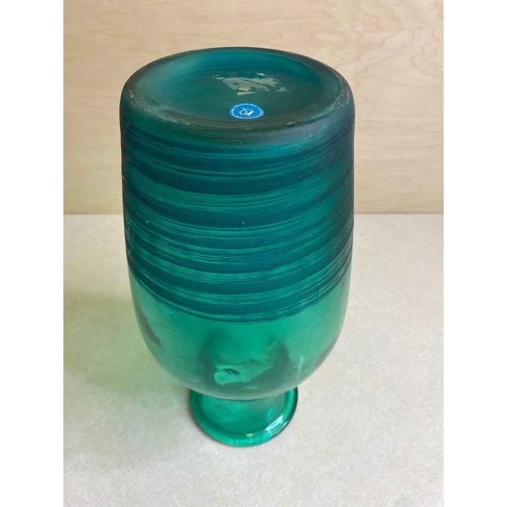 15.5in Large Glass Vase Emerald Green Made Spain Ribbed Base Boho Chic Emerald